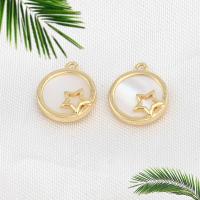 Brass Jewelry Pendants, with White Shell, Round, real gold plated, white 
