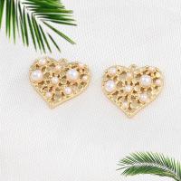 Brass Heart Pendants, with Plastic Pearl, real gold plated, hollow 