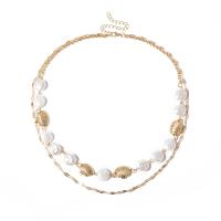 Zinc Alloy Necklace, with pearl, plated, Double Layer & for woman, golden 