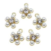 Zinc Alloy Flower Pendants, with pearl, with rhinestone, golden 