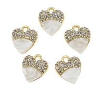 Zinc Alloy Heart Pendants, with Shell, with rhinestone, golden 