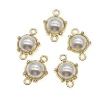 Rhinestone Zinc Alloy Connector, with pearl, Round, with rhinestone, golden 