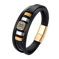 PU Leather Bracelet, with Stainless Steel, plated, Adjustable & dyed & for man, black 