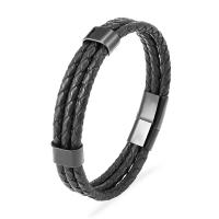 PU Leather Bracelet, with Stainless Steel, plated, Adjustable & dyed & for man 