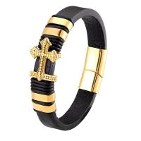 PU Leather Bracelet, with Stainless Steel, plated, dyed & for man, black 