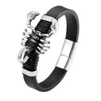 PU Leather Bracelet, with 316L Stainless Steel & for man, black 