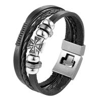 PU Leather Bracelet, with Zinc Alloy, multilayer & for man 