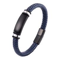 PU Leather Bracelet, with 316L Stainless Steel, gun black plated & for man 