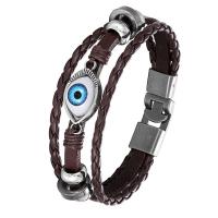 PU Leather Bracelet, with Zinc Alloy, Evil Eye, multilayer & for man Approx 8.27 Inch 
