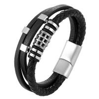 PU Leather Bracelet, with 316L Stainless Steel, multilayer & for man 