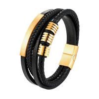 PU Leather Bracelet, with Stainless Steel, plated, multilayer & for man 