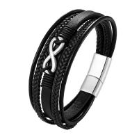 PU Leather Bracelet, with Stainless Steel, plated, multilayer & for man 
