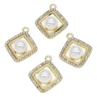 Colgantes de diamantes de imitación de la aleación de zinc, con perla, Cuadrado, con diamantes de imitación, dorado, 18x18x10mm, Vendido por UD