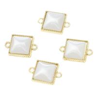 Zinc Alloy Charm Connector, with Pearl Shell,  Square, golden 