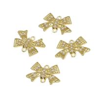 Zinc Alloy Charm Connector, with pearl, Bowknot, golden 