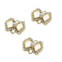 Rhinestone Zinc Alloy Connector, with pearl, Bowknot, with rhinestone, golden 