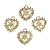 Colgantes de diamantes de imitación de la aleación de zinc, con perla, Corazón, con diamantes de imitación, dorado, 16x15x4mm, Vendido por UD