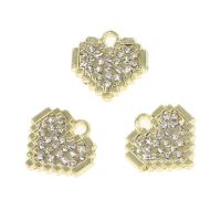 Colgantes de diamantes de imitación de la aleación de zinc, Corazón, con diamantes de imitación, dorado, 14x14x2mm, Vendido por UD