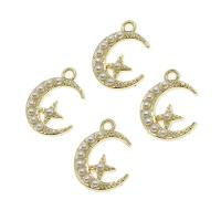 Zinc Alloy Jewelry Pendants, with pearl, Moon and Star, golden 