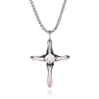 Cubic Zirconia Stainless Steel Necklace, 316L Stainless Steel, Cross, anoint, Unisex & box chain & with cubic zirconia, silver color Approx 23.62 Inch 