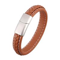Microfiber PU Bracelet, stainless steel magnetic clasp, silver color plated, Unisex & woven pattern, brown 