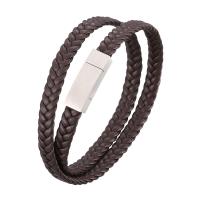 Microfiber PU Bracelet, stainless steel magnetic clasp, silver color plated, Double Layer & braided bracelet & Unisex brown 
