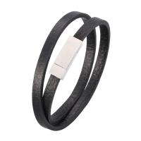 Microfiber PU Bracelet, stainless steel magnetic clasp, silver color plated, Double Layer & Unisex black 