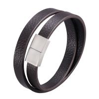 Microfiber PU Bracelet, stainless steel magnetic clasp, silver color plated, Double Layer & Unisex brown 
