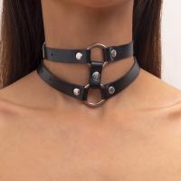 PU Leather Collar, silver color plated, Double Layer & for woman, black Approx 16.92 Inch 