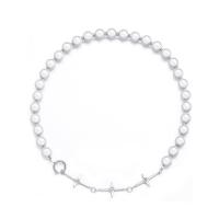 Titanium Steel Necklace, with ABS Plastic Pearl, for man & with rhinestone, white, 10mm,25*14*3mm Approx 17.72 Inch 