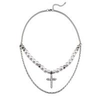 Titan Schmuck Halskette, Titanstahl, mit Kunststoff Perlen, Doppelschicht & Micro pave Zirkonia & für den Menschen, 36*24mm,8mm,10mm, Länge:ca. 17.72 ZollInch, verkauft von PC