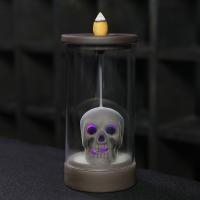 Incense Smoke Flow Backflow Holder Ceramic Incense Burner, Purple Clay, Skull, plated, for home and office & durable & with LED light 