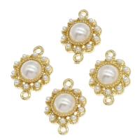 Zinc Alloy Charm Connector, with pearl, Round, golden 