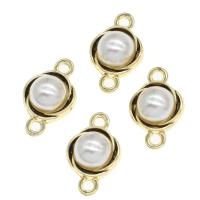 Zinc Alloy Charm Connector, with pearl, Round, golden 
