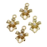 Flower Zinc Alloy Connector, with pearl, golden 