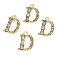 Colgantes de diamantes de imitación de la aleación de zinc, Letra D, con diamantes de imitación, dorado, 16x12x3mm, Vendido por UD