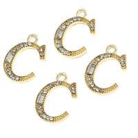 Colgantes de diamantes de imitación de la aleación de zinc, Letra C, con diamantes de imitación, dorado, 18x13x1mm, Vendido por UD