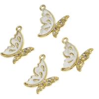 Zinc Alloy Jewelry Pendants, with pearl & Shell, Butterfly, with rhinestone, golden 