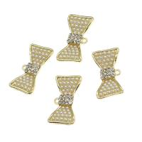 Colgantes de diamantes de imitación de la aleación de zinc, con perla, Lazo, con diamantes de imitación, dorado, 12x23x2mm, Vendido por UD
