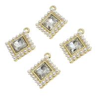 Colgantes de diamantes de imitación de la aleación de zinc, con perla, Rombo, con diamantes de imitación, dorado, 16x16x5mm, Vendido por UD
