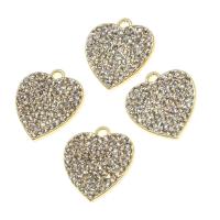 Zinc Alloy Heart Pendants, with rhinestone, golden 