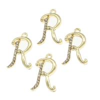 Zinc Alloy Rhinestone Pendants, Letter R, with rhinestone, golden 