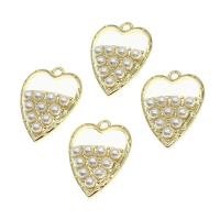 Zinc Alloy Heart Pendants, with pearl, golden 