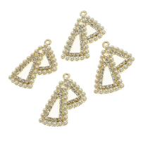 Zinc Alloy Rhinestone Pendants, with pearl, Triangle, with rhinestone, golden 