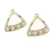 Colgantes de diamantes de imitación de la aleación de zinc, con perla, Triángulo, con diamantes de imitación, dorado, 31x25x3mm, Vendido por UD