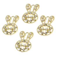 Colgantes de diamantes de imitación de la aleación de zinc, con perla, Conejo, con diamantes de imitación, dorado, 21x16x4mm, Vendido por UD