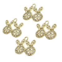 Colgantes de diamantes de imitación de la aleación de zinc, con perla, Conejo, con diamantes de imitación, dorado, 20x23x3mm, Vendido por UD