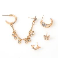 Zinc Alloy Earring Set, Stud Earring & earring, plated, 4 pieces & for woman & with rhinestone, mixed colors 