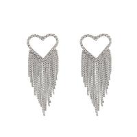 Fashion Fringe Earrings, Zinc Alloy, for woman & with rhinestone, silver color, 90mm 