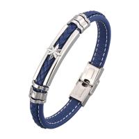 Mikrofaser PU Armband, mit Edelstahl, silberfarben plattiert, unisex & verschiedene Größen vorhanden & gewebte Muster, blau, 8x5mm, verkauft von PC